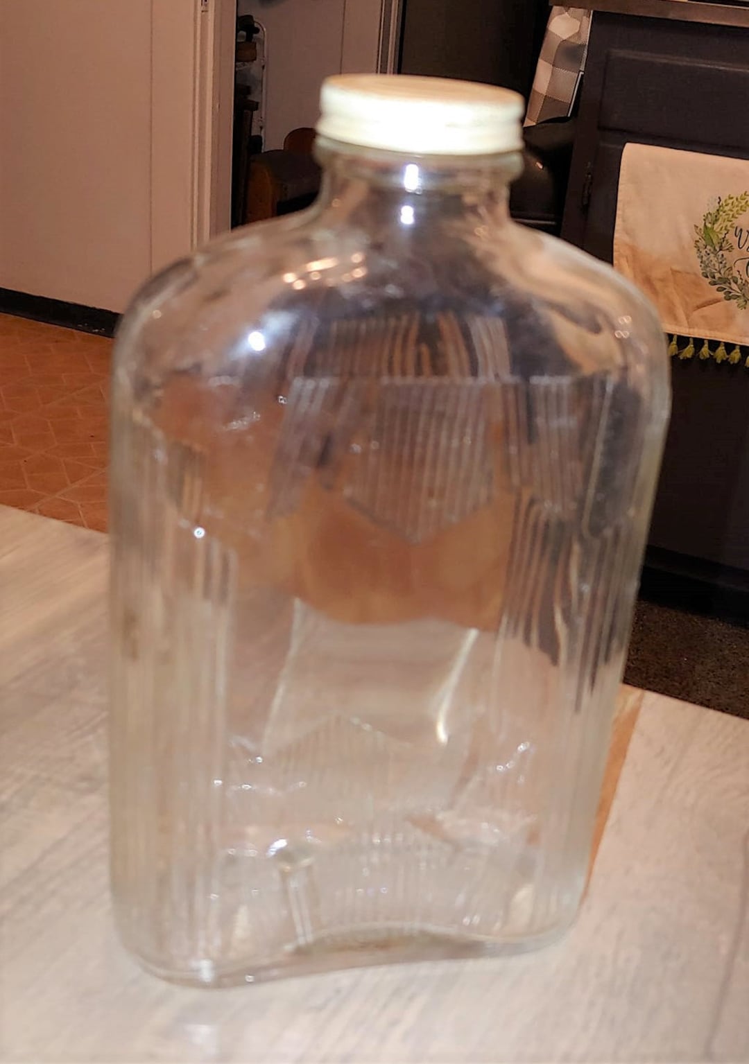 Vintage Clear Glass Flask Bottle Etsy