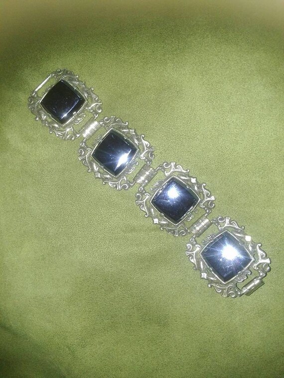 Bluish-Black Obsidian Panel Link Braclet - image 5