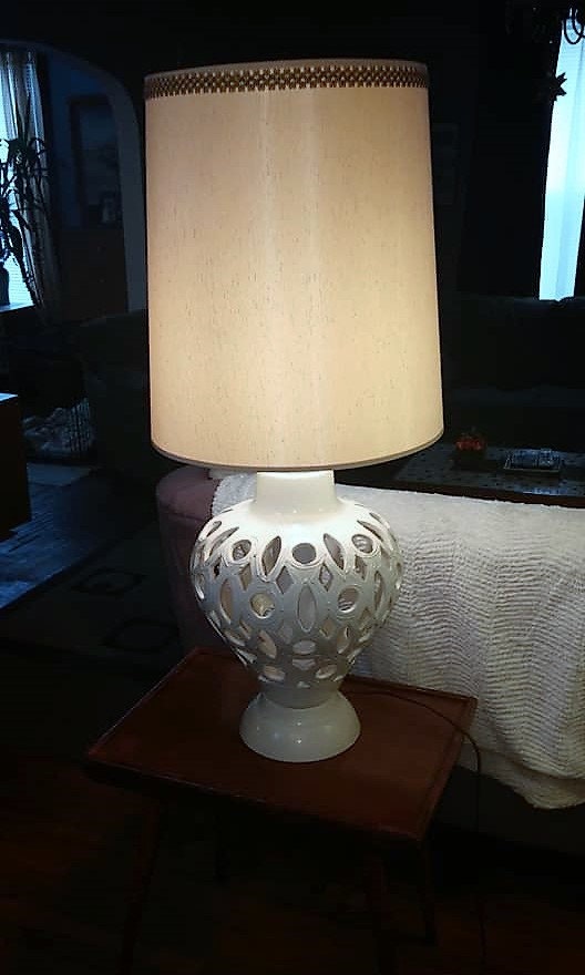 Mid Century White Lattice Table Lamp Etsy UK
