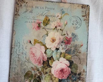 Shabby Chic French Country Decor Roses and Flowers Hanging Plaque 8" x 10"