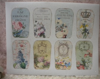 Vintage French Perfume / Cologne Labels for Bottles / Scrap booking (8 images)