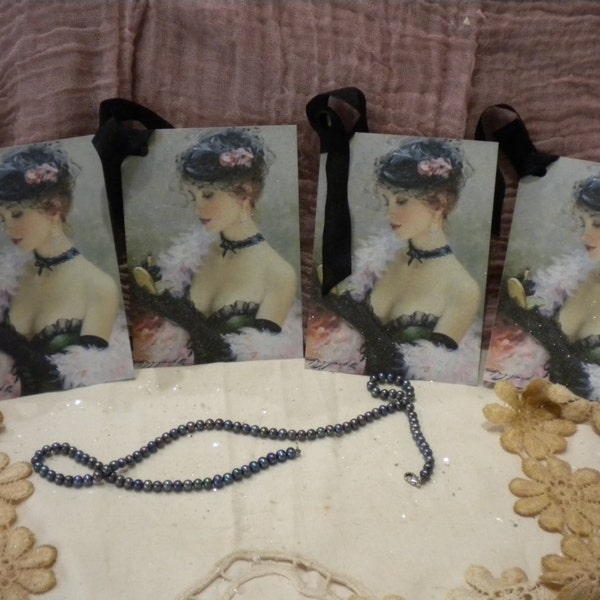 Shabby Chic Victorian Lady "Make Up" Tags  (4)