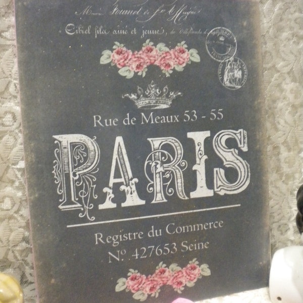 Shabby Chic French / PARIS Hanging Plaque