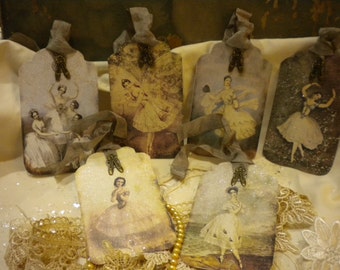 Gift Tags Vintage Ballerinas with Charm of Ballet Shoes (6)
