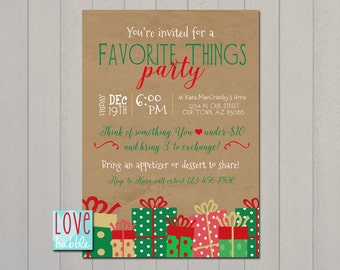 Favorite Things, Shopping Boutique, White Elephant, Christmas Party invitation PRINTABLE DIGITAL FILE - 5x7