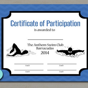 Swim Swimming Swimmer Team Sports Award, PRINTABLE DIGITAL FILE 8.5&quot; x 11&quot;