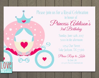 Princess Birthday Invitation, Girl, Party, Baby Shower Invitation, PRINTABLE DIGITAL FILE 5x7