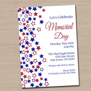 Memorial Day, fourth of July, July 4th Invitation PRINTABLE DIGITAL FILE 5x7 image 2