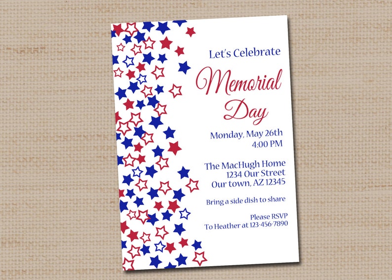 Memorial Day, fourth of July, July 4th Invitation PRINTABLE DIGITAL FILE 5x7 image 2