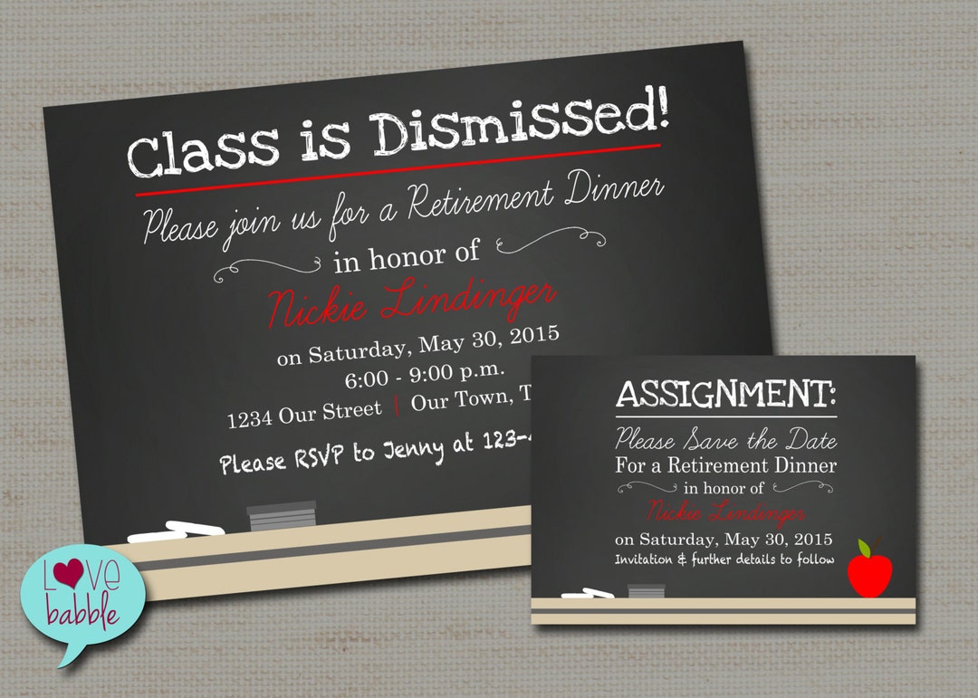 Chalkboard Teacher School Retirement Party Invitation, Save the Date ...