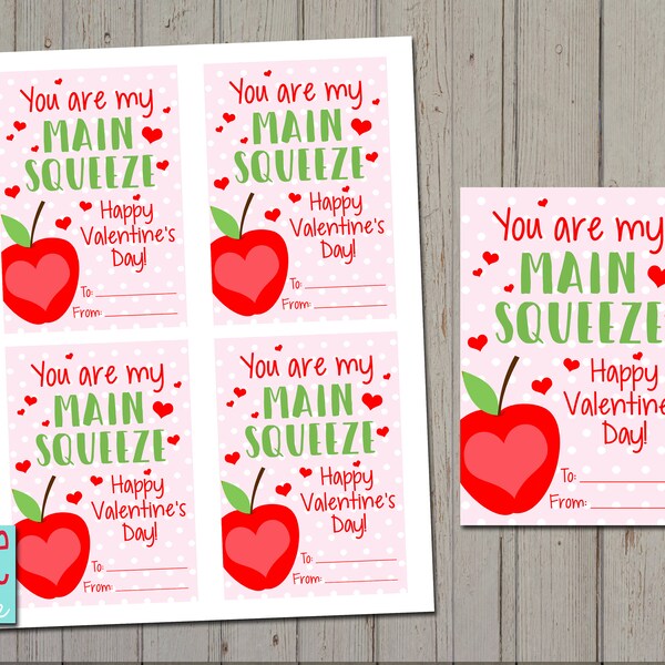Apple Sauce Squeeze | Valentine Exchange Cards | favor tag - PRINTABLE DIGITAL FILE - 8.5x11 page of 4