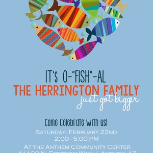 Baby Family Shower adoption party Invitation, Fish Blue Red PRINTABLE DIGITAL FILE 5x7 image 2