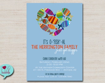 Baby Family Shower adoption party Invitation, Fish Blue Red  - PRINTABLE DIGITAL FILE - 5x7