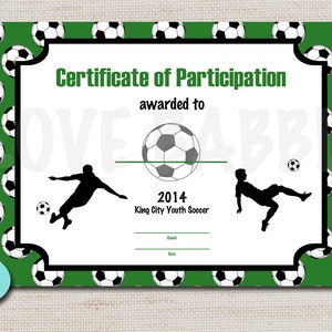 Soccer Team Sports Award, PRINTABLE DIGITAL FILE 8.5&quot; x 11&quot;