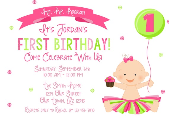 First Birthday, Girl Birthday, Cupcake Invitation PRINTABLE