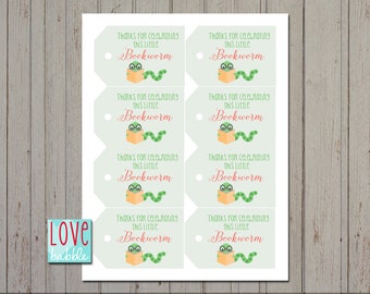 Baby Shower | Books | Book worm | favor tags | 8 per printable page - PRINTABLE DIGITAL FILE - 8.5x11