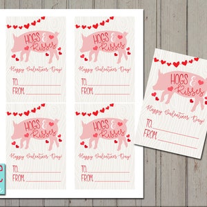 Hogs & Kisses Pigs Valentine Valentine&#39;s Day Exchange Cards - PRINTABLE DIGITAL FILE - 8.5x11 page of 4