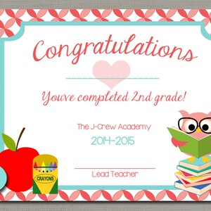 School Certificate, Reader&#39;s award, promotion, graduation diploma - PRINTABLE DIGITAL FILE 8.5&quot; x 11&quot;