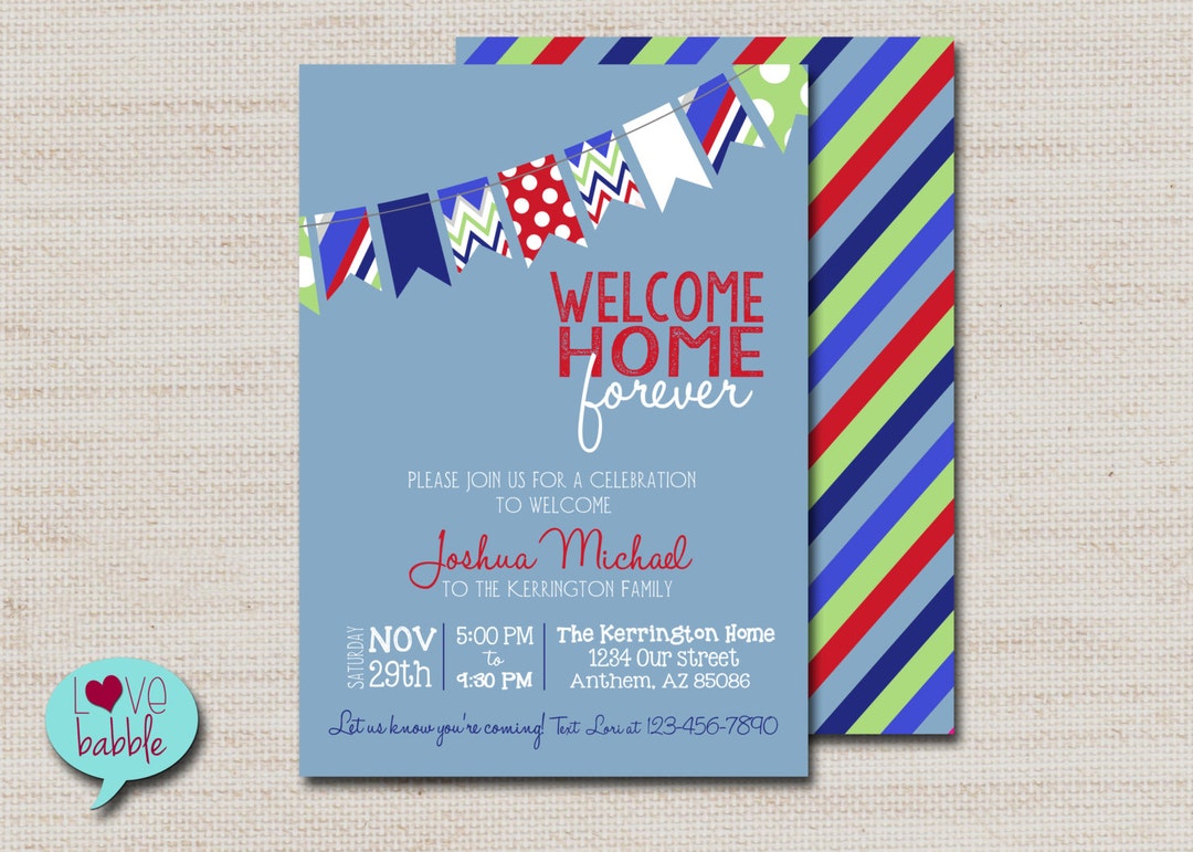 Baby Boy Shower Adoption Invitation, Blue Red - PRINTABLE DIGITAL FILE ...
