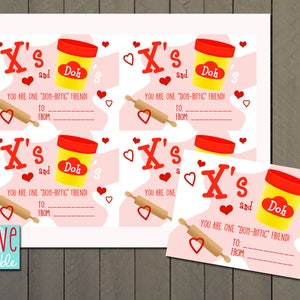 doh play preschool kindergarten Valentine Exchange Cards favor tag - PRINTABLE DIGITAL FILE - 8.5x11 page of 4