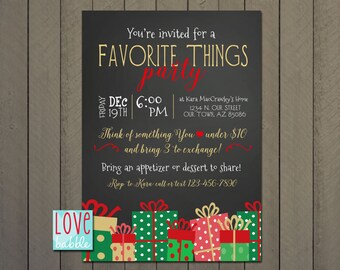 Favorite Things, Shopping Boutique, White Elephant, Christmas Party Chalkboard invitation PRINTABLE DIGITAL FILE - 5x7