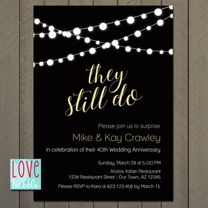 Anniversary 25th, 30th, 40th, 50th Black Gold Invitation - PRINTABLE DIGITAL FILE 5x7