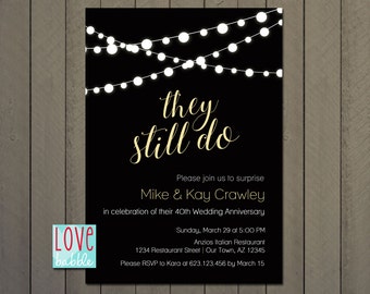 Anniversary 25th, 30th, 40th, 50th Black Gold Invitation - PRINTABLE DIGITAL FILE 5x7