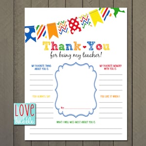 Teacher Appreciation, End of the Year, Class, Classroom, School Gift - PRINTABLE DIGITAL FILE - 8.5x11