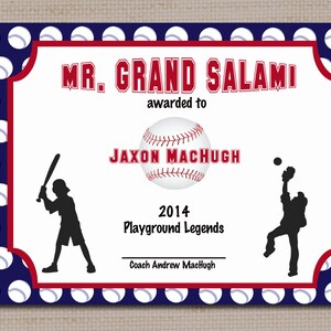 Baseball Sports Award Certificate 8.5 x 11 PRINTABLE DIGITAL FILE