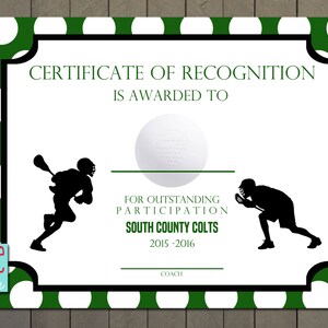 Lacrosse Sports Award Certificate 8.5 x 11 PRINTABLE DIGITAL FILE