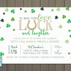 Lucky in Love Shamrock St. Patrick&#39;s Day Irish Bridal Wedding Couple&#39;s Shower Rehearsal Dinner Invitation - PRINTABLE DIGITAL FILE - 5x7
