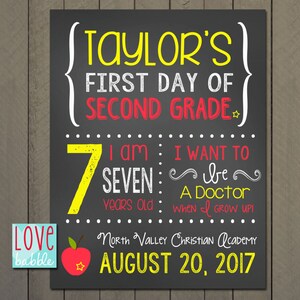 First of School Photo Sign, Back to School, Photo Prop, Personalized Chalkboard sign - PRINTABLE DIGITAL FILE 8.5&quot; x 11&quot;