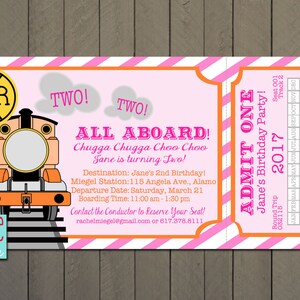 Zugticket, All Aboard Einladung, Mädchen rosa - DRUCKBARE DIGITALDATEI - 10 x 20 cm