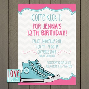 Birthday Party Invitation, Tween, Girl, Shoe Party, high-top - PRINTABLE DIGITAL FILE 5x7