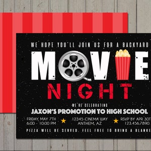 Movie Night | Backyard | Summer | Teen | Tween | Cinema | Hollywood |  Invitation, PRINTABLE DIGITAL FILE - 5x7