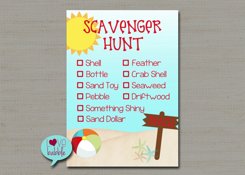 Scavenger Hunt List Beach Summer outdoor PRINTABLE DIGITAL | Etsy