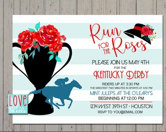 Derby Horse Kentucky Party Invitation |  Mint Juleps  |  Run for the Red Roses  - PRINTABLE DIGITAL FILE - 5x7