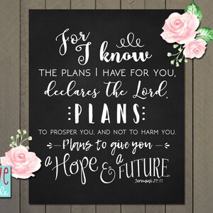 Jeremiah 29:11, Scripture Bible Verse Graduation Gift, Wall Art PRINTABLE DIGITAL FILE - 8x10