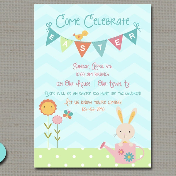 Easter, Garden Gardening, Spring, Birthday Invitation - PRINTABLE DIGITAL FILE 5x7