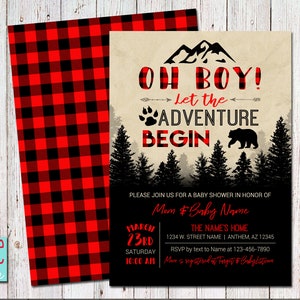 Adventure Wilderness Lumberjack Red Plaid Boy | Baby Shower, Birthday | First Birthday - PRINTABLE DIGITAL FILE - 5x7