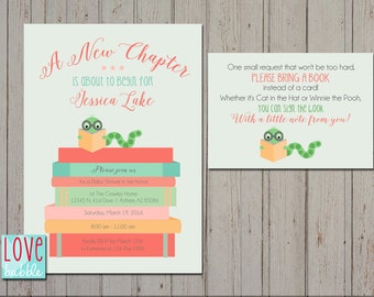 Baby Shower Books Book worm Invitation, Baby Shower, Neutral Reading Library Retirement - PRINTABLE DIGITAL FILE - 5x7