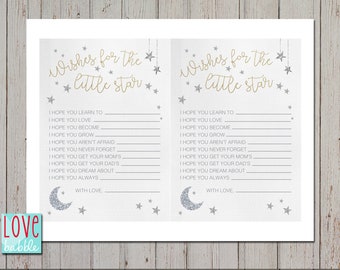 Twinkle Twinkle Star Baby Shower Game, Advice Wish Wishes Cards - PRINTABLE DIGITAL FILE sheet of (2)