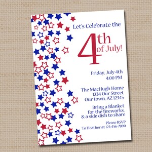 Memorial Day, fourth of July, July 4th Invitation PRINTABLE DIGITAL FILE 5x7 image 1