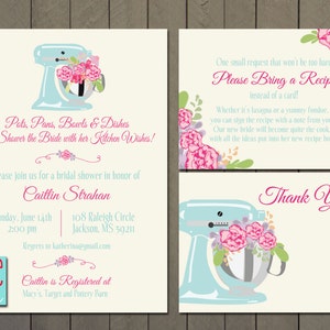 Kitchen Bridal Shower Invitation, Thank you cards, recipe request card set - PRINTABLE DIGITAL FILE 5x7