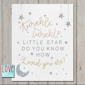 Twinkle Twinkle Little Star Baby Shower, White Gold, Silver, Guest Book, Gift Table, Loved -  PRINTABLE DIGITAL FILE 8x10