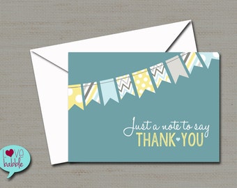 Baby Adoption Shower Thank you, Teal Yellow Thank you Card Note - PRINTABLE DIGITAL FILE 4" x 5.5"