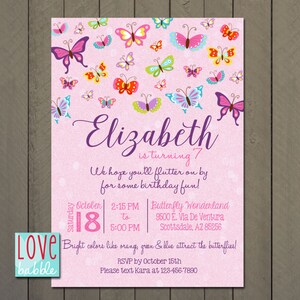 Butterfly Birthday Party Invitation, Girl, Outdoor Park Party - 5x7 PRINTABLE DIGITAL FILE