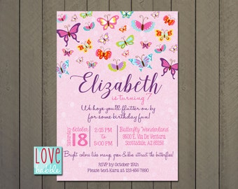 Butterfly Birthday Party Invitation, Girl, Outdoor Park Party - 5x7 PRINTABLE DIGITAL FILE