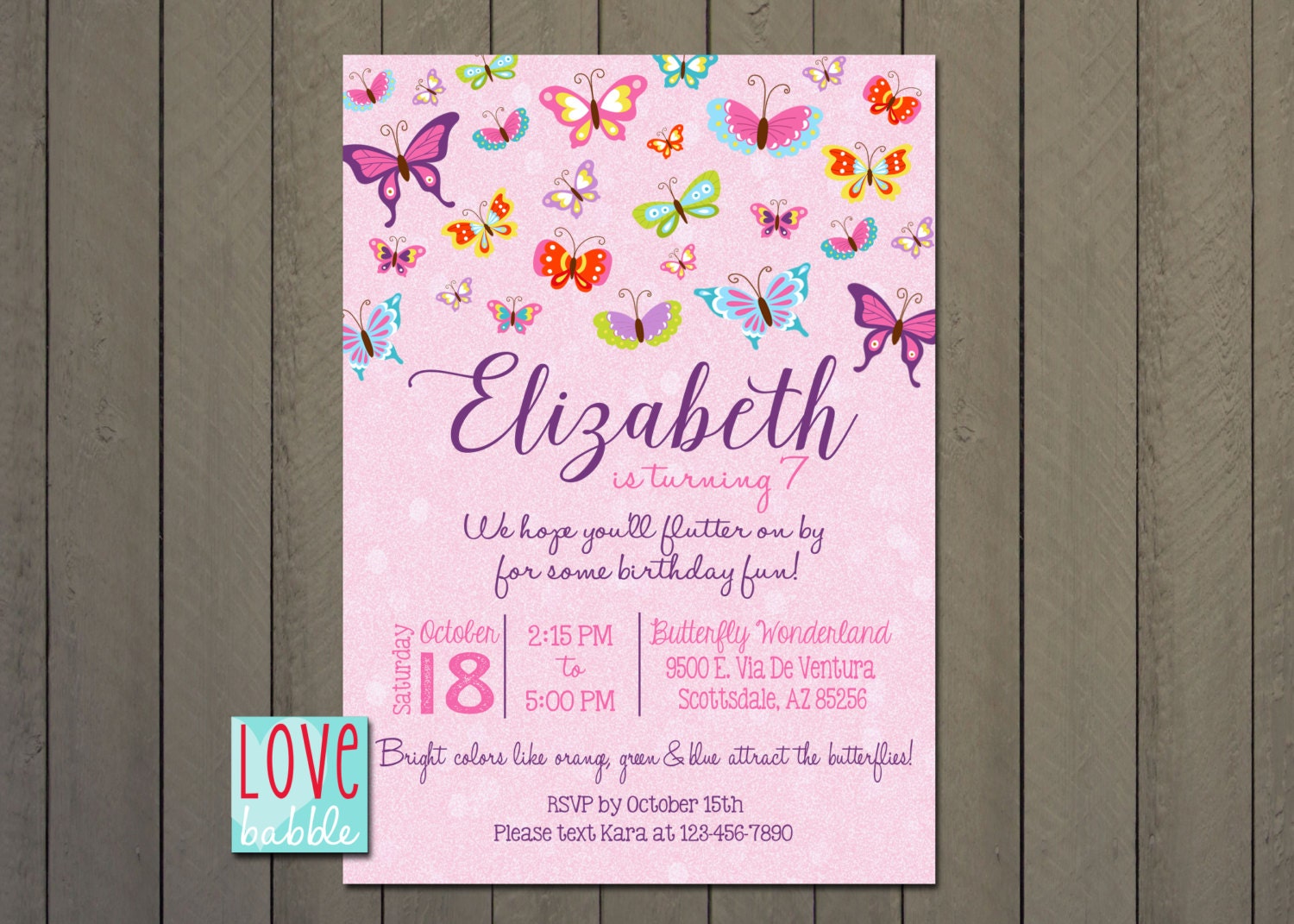Invitation de fête d'anniversaire de papillon, fille, fête de parc en plein air - FICHIER NUMÉRIQUE IMPRIMABLE 5 x 7