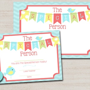Teacher Printable,  Student Star Person of the Month Week, Birthday Certificate Award Placemat - PRINTABLE DIGITAL FILE - 8.5x11